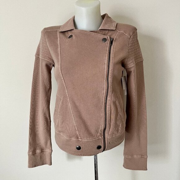 NWT BP Washed Cotton  Soft Moto Jacket Full Zip Coat Camel Tan Neutral Sz XS - Picture 2 of 14